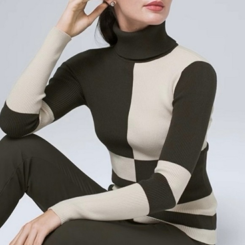 khaki cream colorblock turtleneck